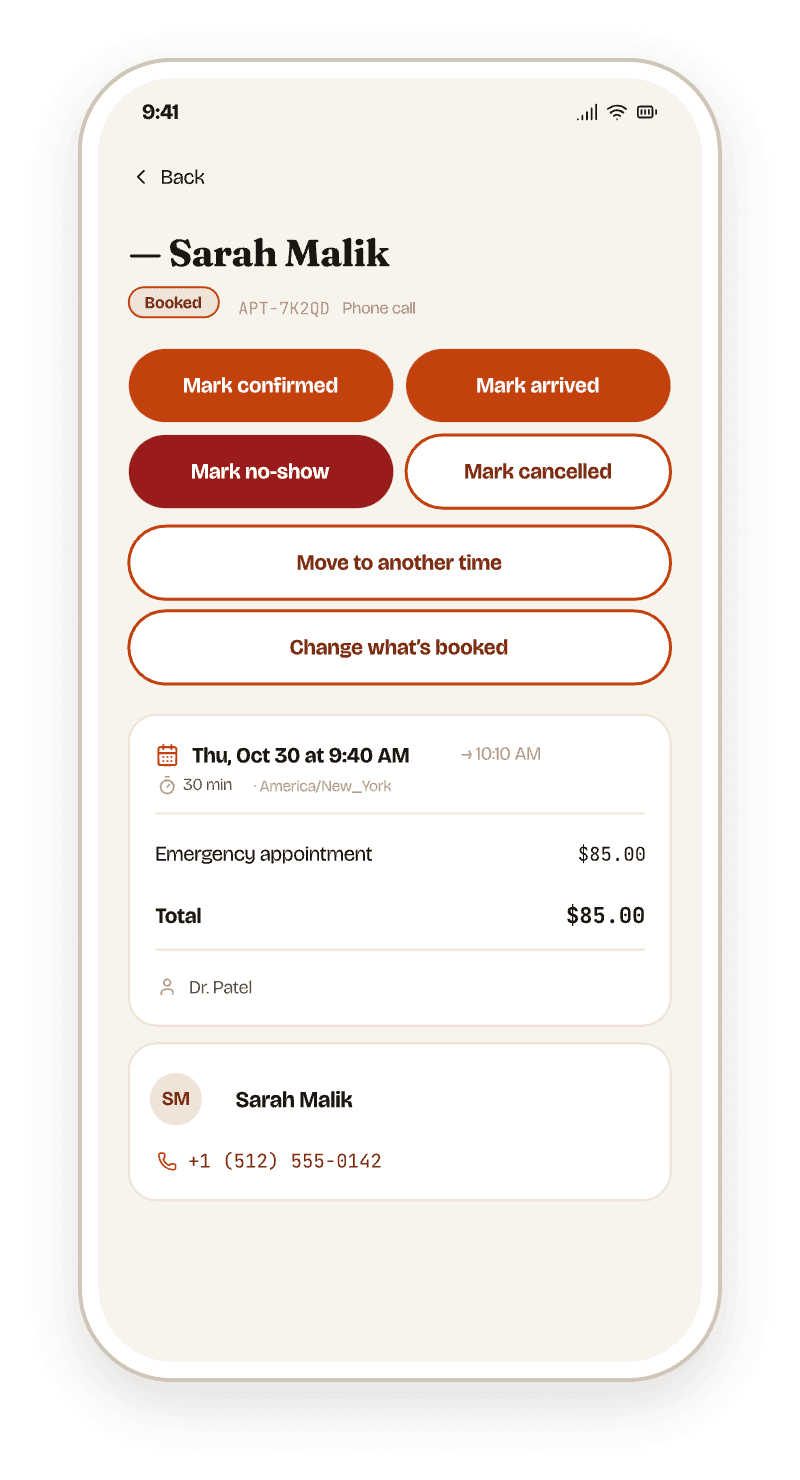 The Callra app for dental practices, with sample data